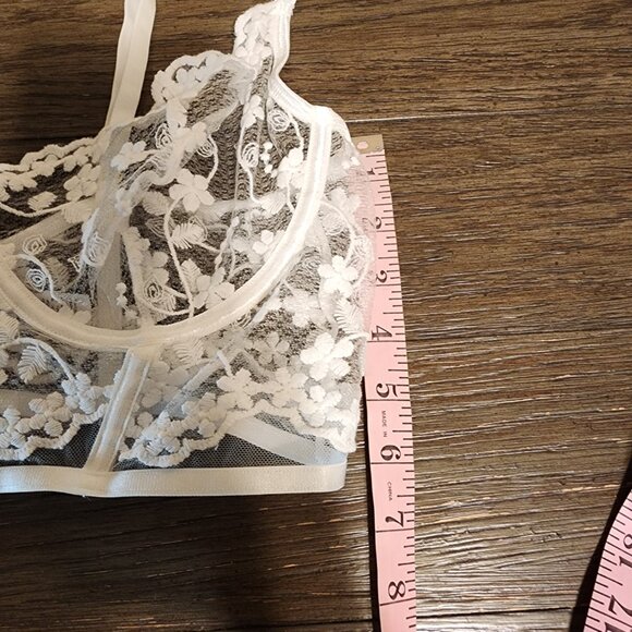 Mapale Lace Longline Bra & Strappy Thong Set NWT White XL - Picture 4 of 16